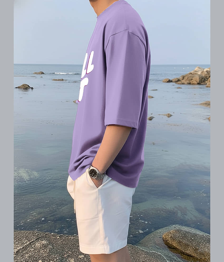 Leotude Men Cotton Blend Oversized Fit Printed T-Shirt ( Purple ) view 2