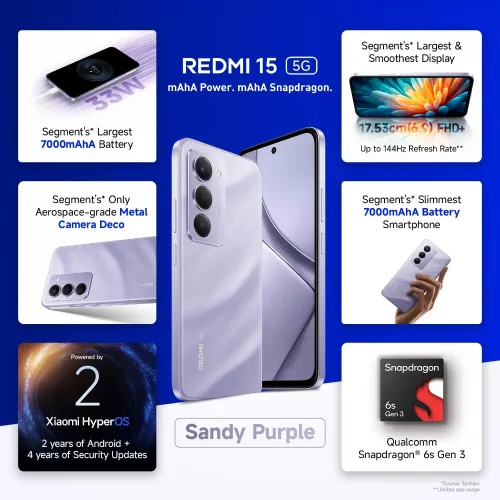REDMI 15 5G (Sandy Purple, 8GB RAM, 256GB Storage) view 2