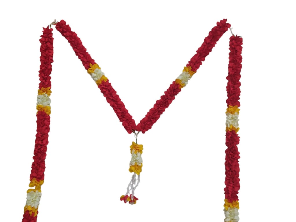 Red and Yellow Artificial Marigold Flower Garland for Indian Wedding Decorations view 2