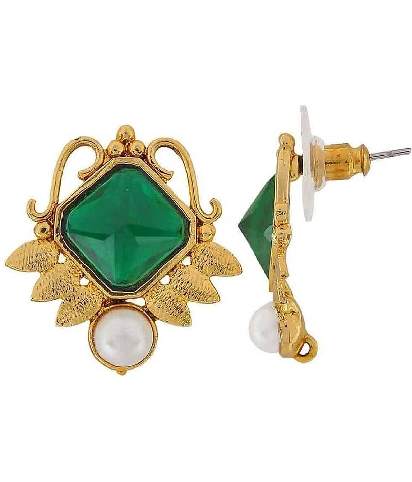 The Jewelbox Green Designer Stud Earrings view 2