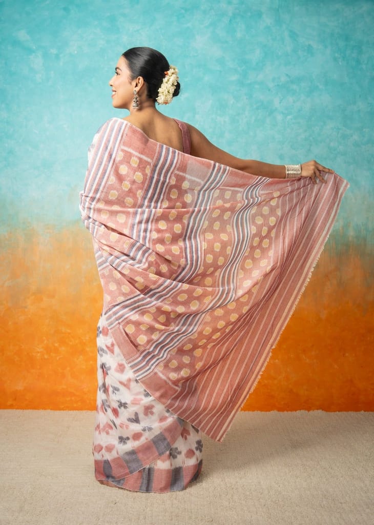 Nautical Heart Red & White Cotton Saree view 2
