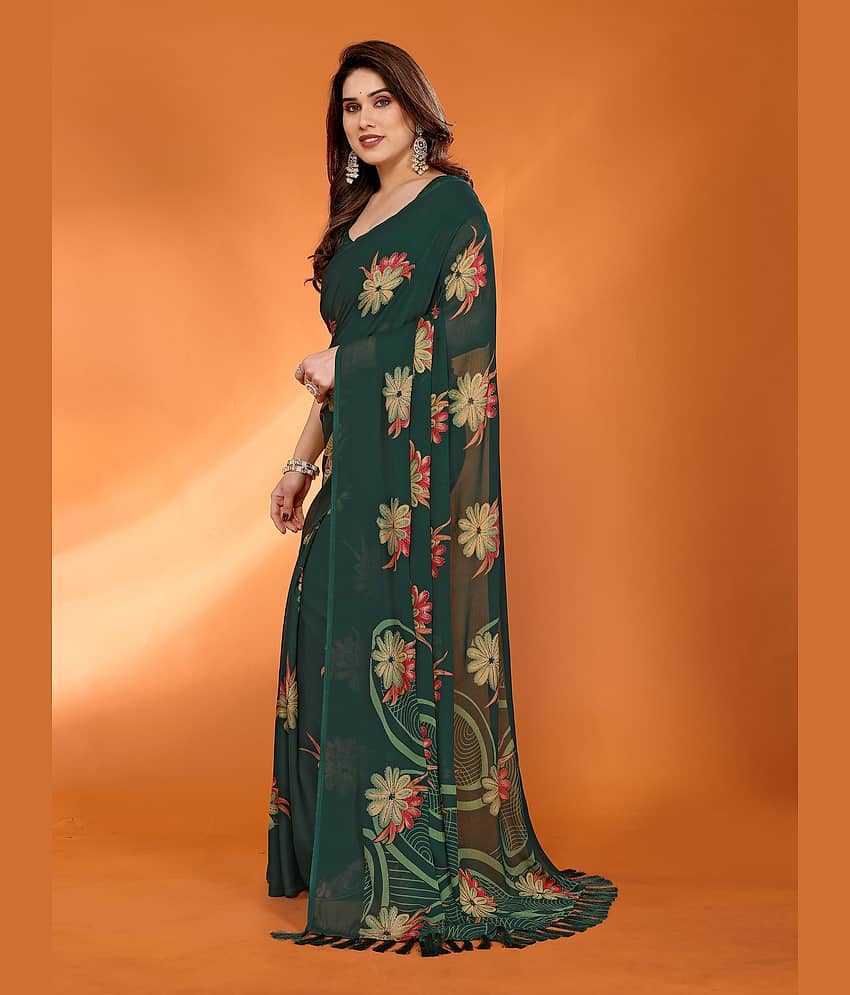 VEDANT VASTRAM Chiffon Printed Saree With Unstitched Blouse Piece ( Purple ) view 2