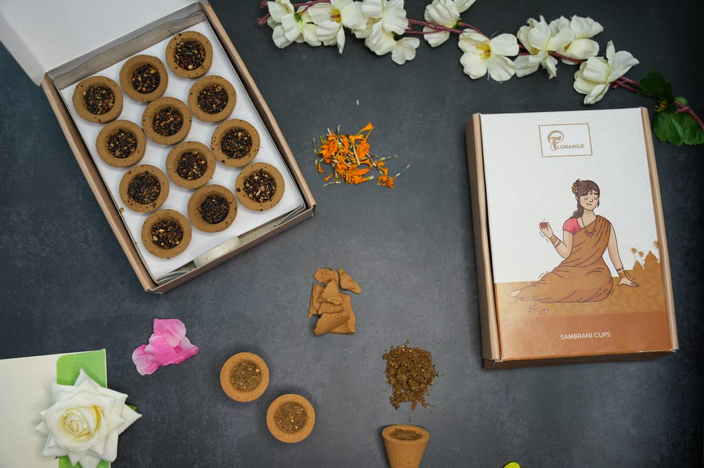 Floranile | Organic Havan Cups with Holder | Dhoop/Guggal/Loban/Dried Flowers | Sambrani Cups with Natural Ingredients, Cups for Daily Pooja (Pack of 2) view 2