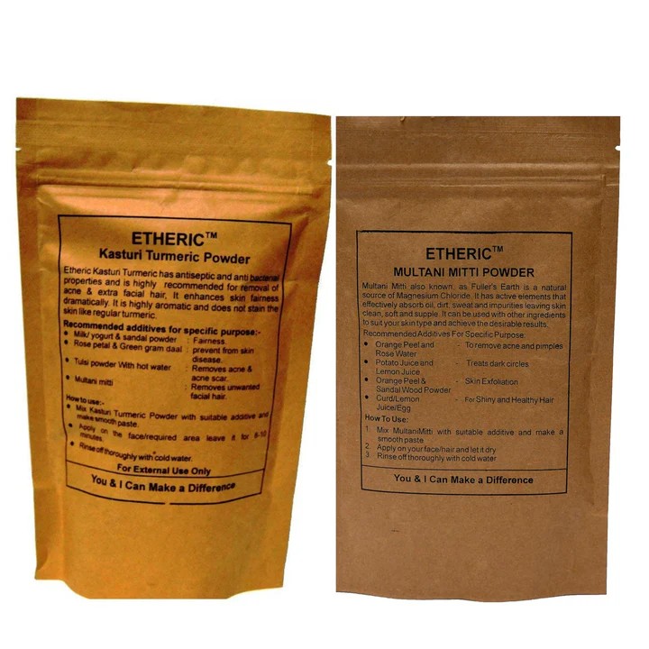 Etheric Kasturi Turmeric & Multani Mitti Powder For Skin Whitening & Face Pack ( 2x100 Grams) view 2
