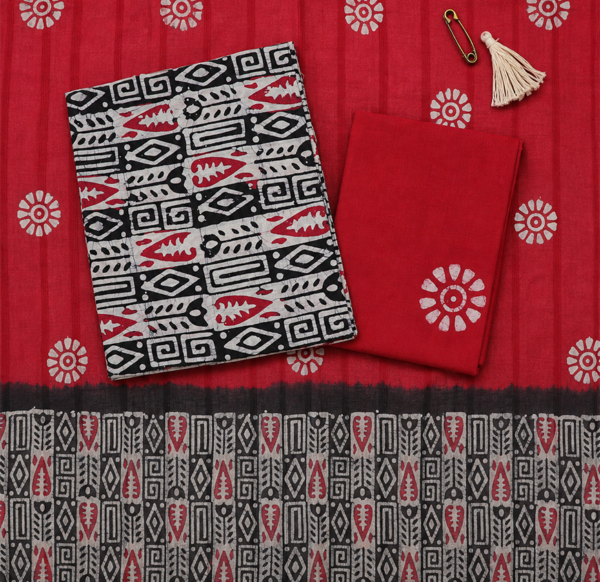 Handcrafted Batik Print Unstitched 3-Piece Cotton Suit Set