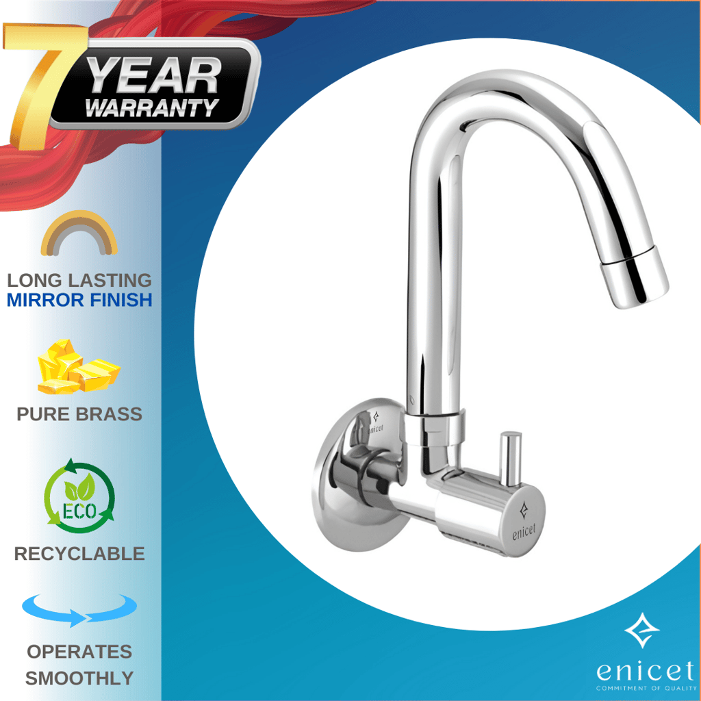 Enicet Brass Sink Tap With Wall Flange, Brass Build, Basin Tap for Bathroom and Kitchen view 2