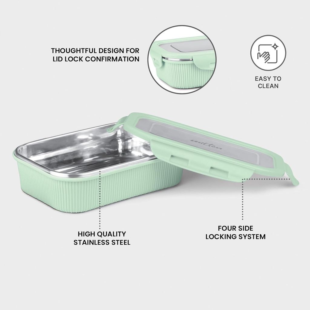 MILTON Cool Touch Rectangular 600 Stainless Steel Container, 580 ml, Aqua Green | Microwave Safe | Food Grade | BPA Free | Refrigerator Safe view 2