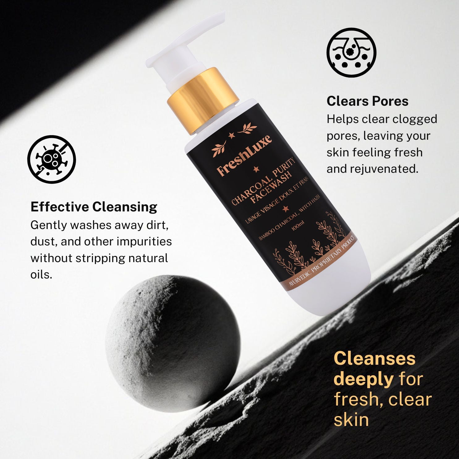 Charcoal Purity Facewash | Deep Cleansing & Detox | Bamboo Charcoal & Witch Hazel- 100ml view 2