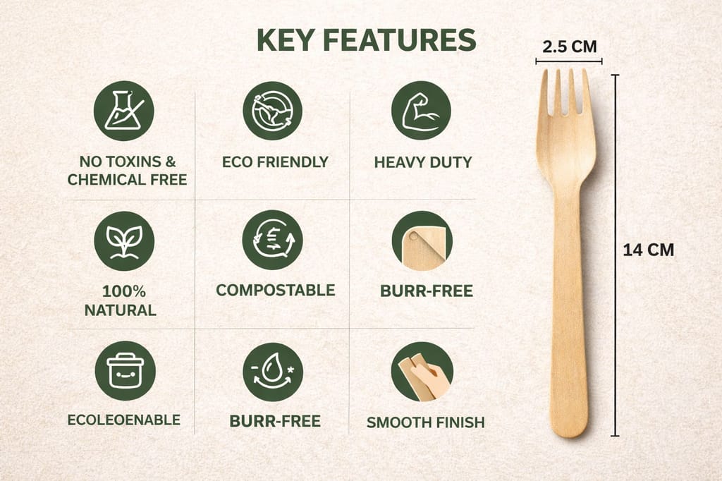 WEKTU 100 PCS Eco-Friendly Wooden Forks | Biodegradable, Compostable & Heavy Duty Disposable Cutlery for Party, Picnic & Catering view 2