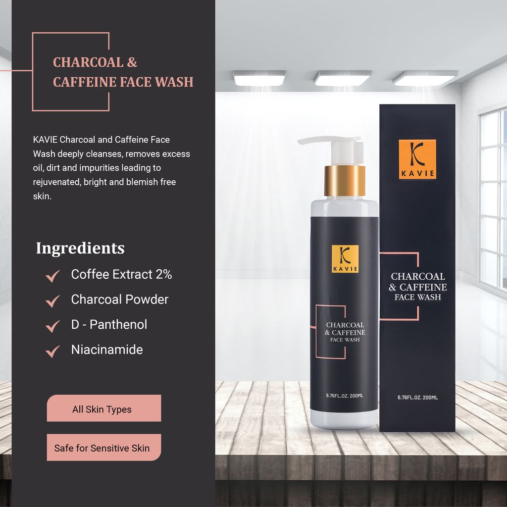 KAVIE Charcoal Caffeine Face Wash with Activted Charcoal , Coffee Extract 2%, Niacinamide, and D-Panthenol - Deep Cleanse, Exfoliates, Hydrates, Improves Skin Tone view 2