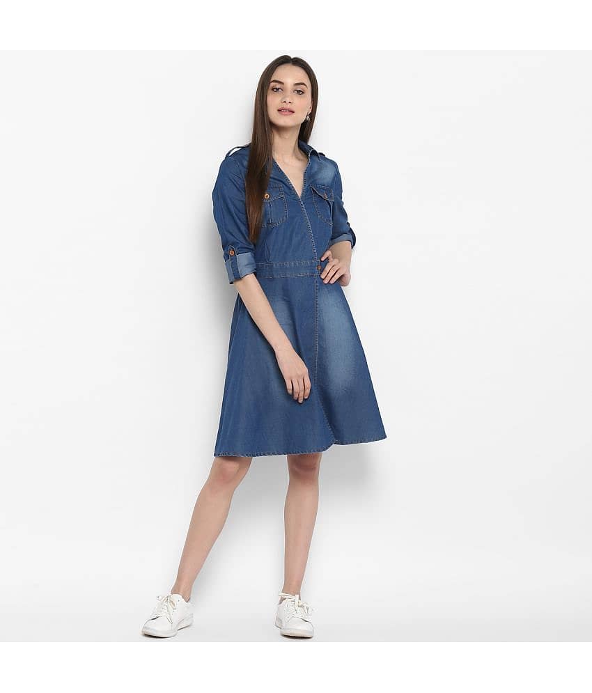 StyleStone Women Denim Fit & Flare Dress ( Blue ) view 2