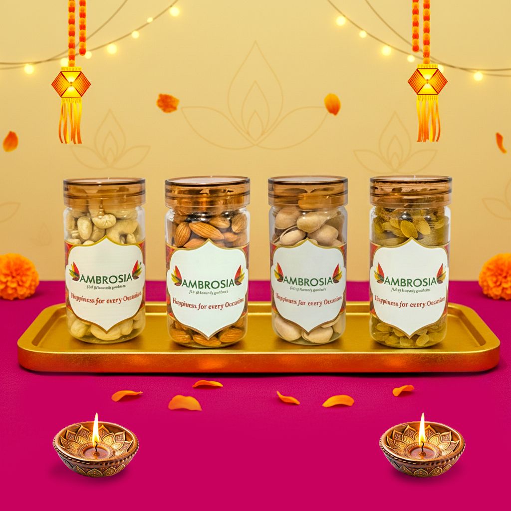 Ambrosia Diwali Dry Fruits Gift Box 440g - Diwali Gift Hamper | Festive Dry Fruit Gift |Almonds, Cashew, Pista & Raisins view 2