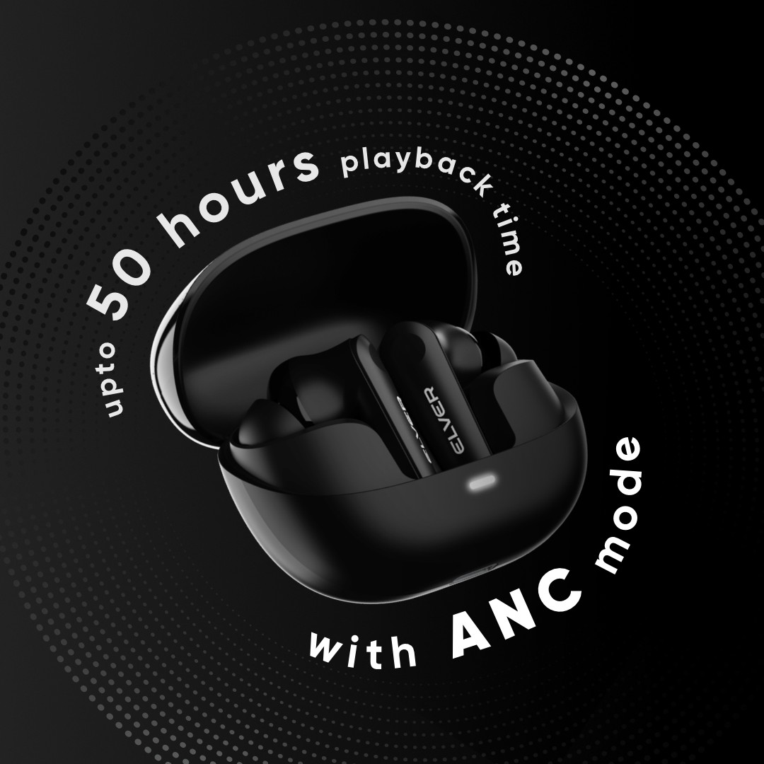 Elver Buds Pro Earbuds with Dual ANC & ENC, Upto 50 Hours Playback, 13mm Drivers, Quad Mics, 41dB Noise Reduction - Black view 2