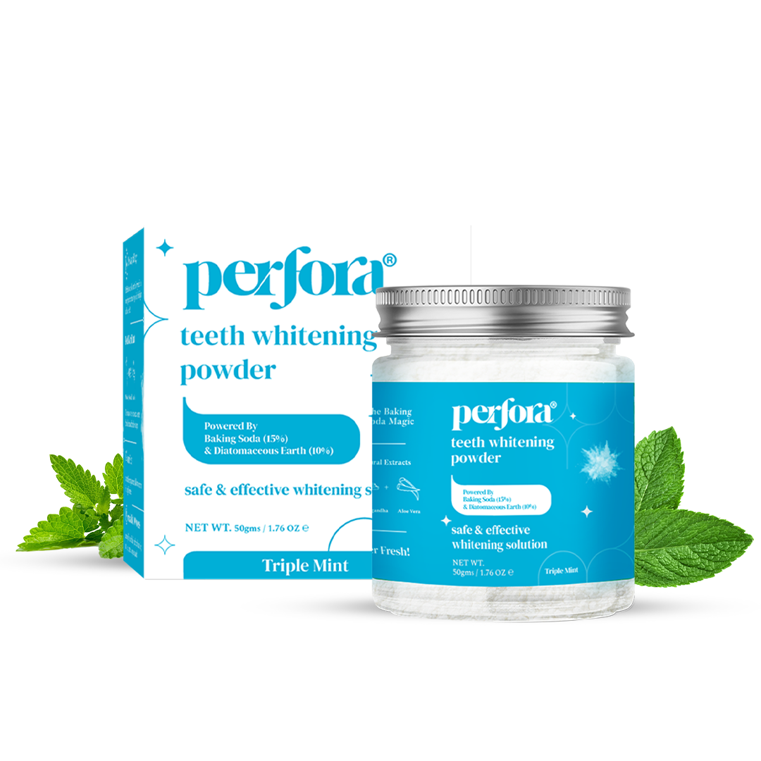 Perfora Teeth Whitening Powder | Enamel Safe & Effective Teeth Whitener Solution| Stain Removal and Triple Mint Formula For Long Lasting Freshness | Teeth Cleaning Dental Kit (Triple Mint), 50 gm
