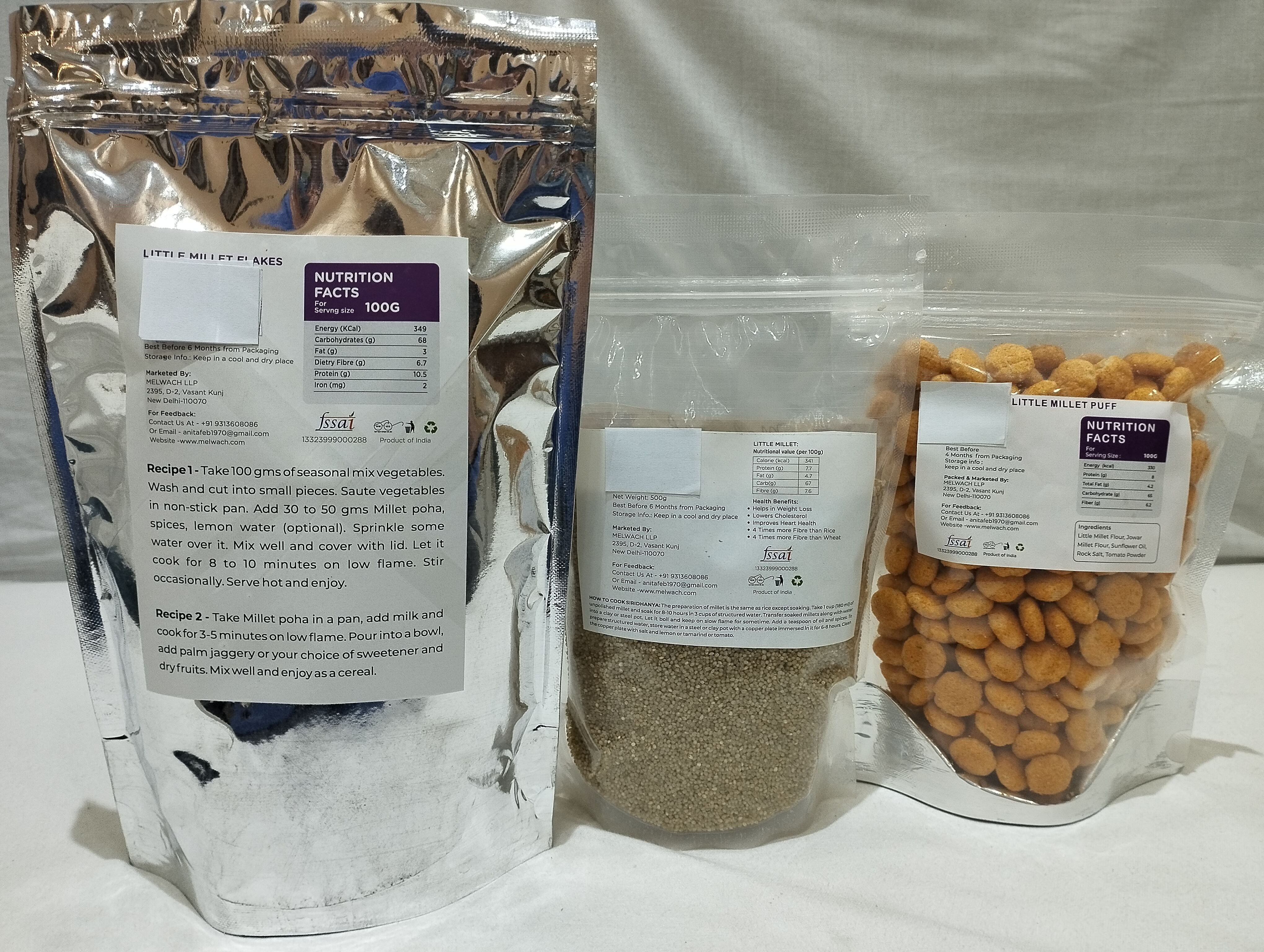 Little Millet Health Pack, Little Millet Grain (500g) + Flakes (350g) + Tomato Puff (70g) view 2