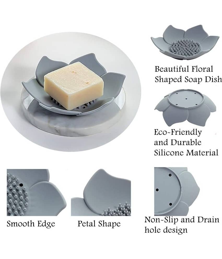 BLUE HOME AND KITCHEN Lotus Shape Silicon Soap Dish Self Draining (Pack of 3) view 2