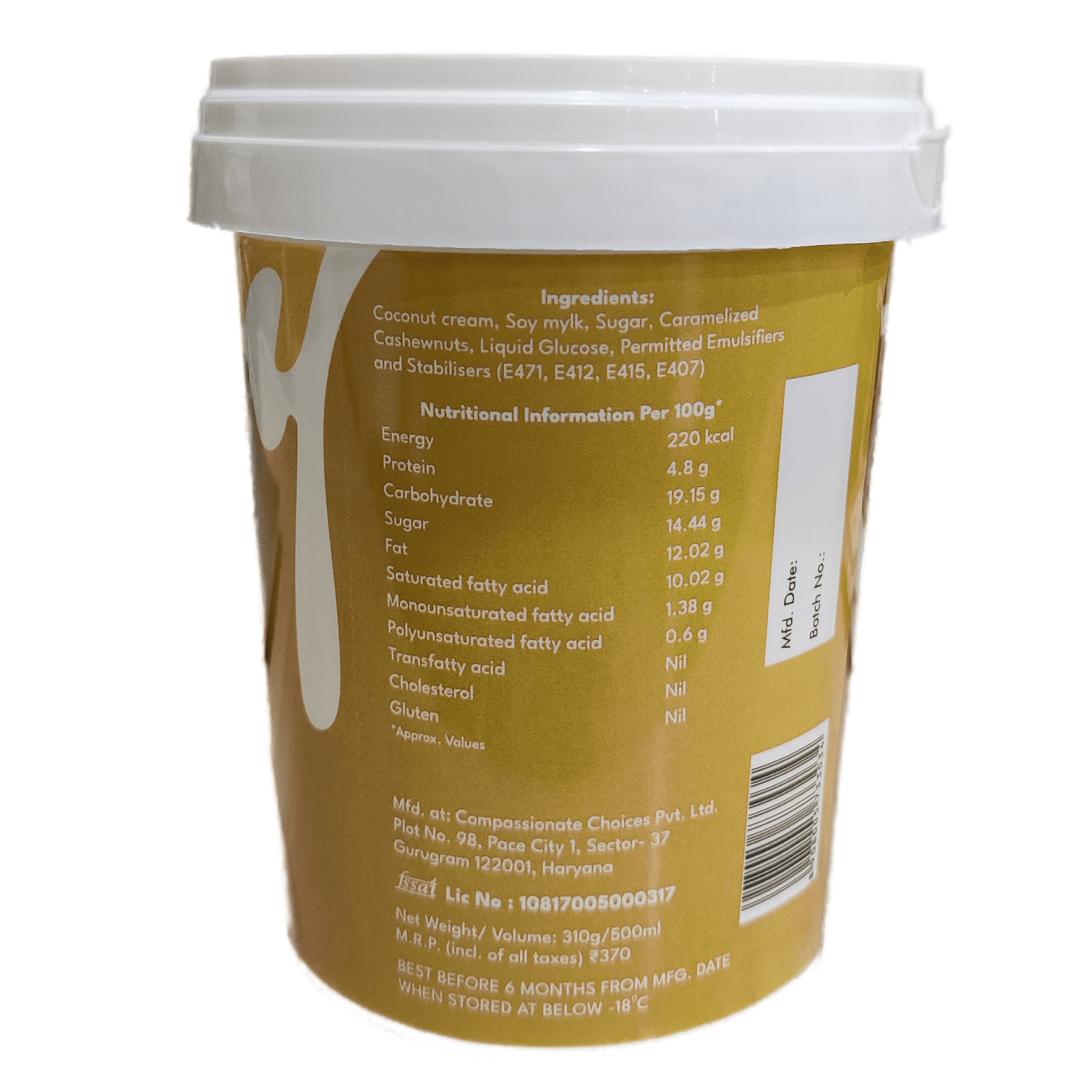 White Cub Butter Scotch Frozon Desert Dairy Free, 500 ml view 2