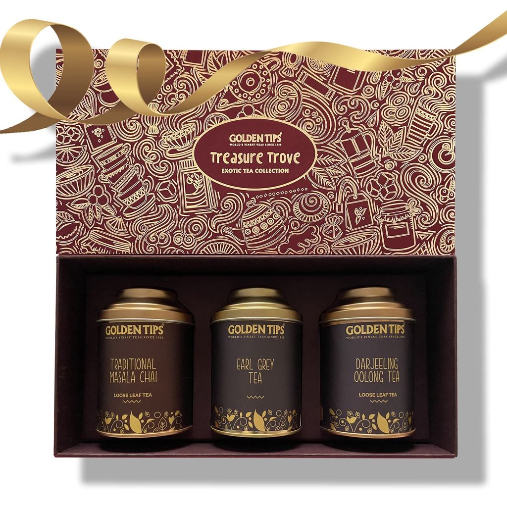 Golden Tips Healthy/Natural and Organic Combo Pack of Loose Leaf Masala Chai, Earl Grey Tea and Oolong Tea Assorted Tea Gift Box/Diwali Gifts for Family and Friends view 2