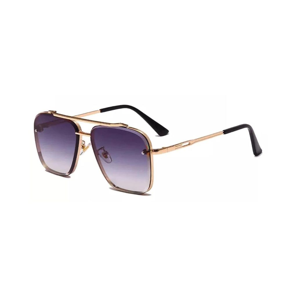 4Flaunt UV400 Protected Vintage Pilot Gradient Driving Metal Body Square Sunglasses For Men And Women (C5 - Gold Frame/Purple Lenses) view 2