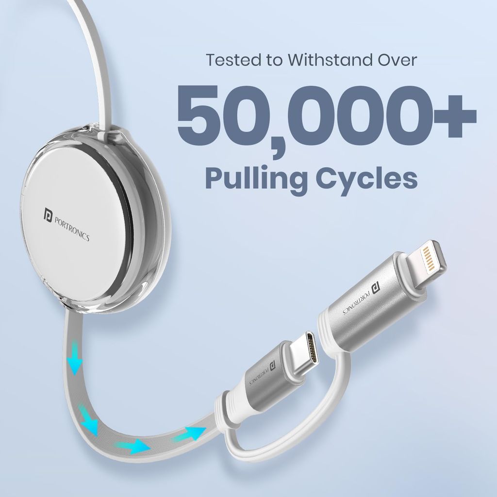 Portronics 60W Quadline 4-In-1 Multifunctional Fast Charging Retractable Cable view 2