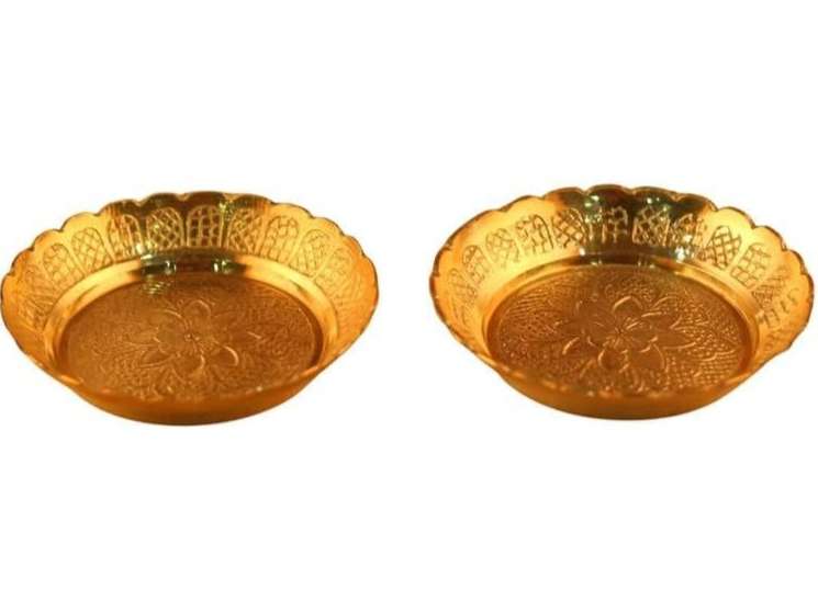 Aatm Brass Pooja Thali Set of 2 - 3.5-Inch Handcrafted Pital Aarti Plates - Traditional Brass Puja Trays for Mandir, Rituals and Gifting