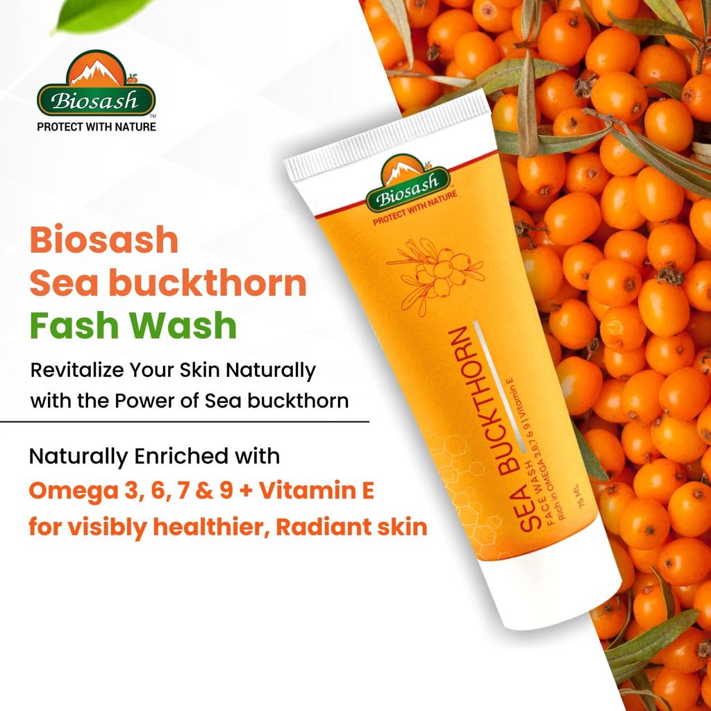 Biosash Sea Buckthorn Face Wash 75ml | Herbal Facial Cleanser with Natural Seabuckthorn Oil view 2