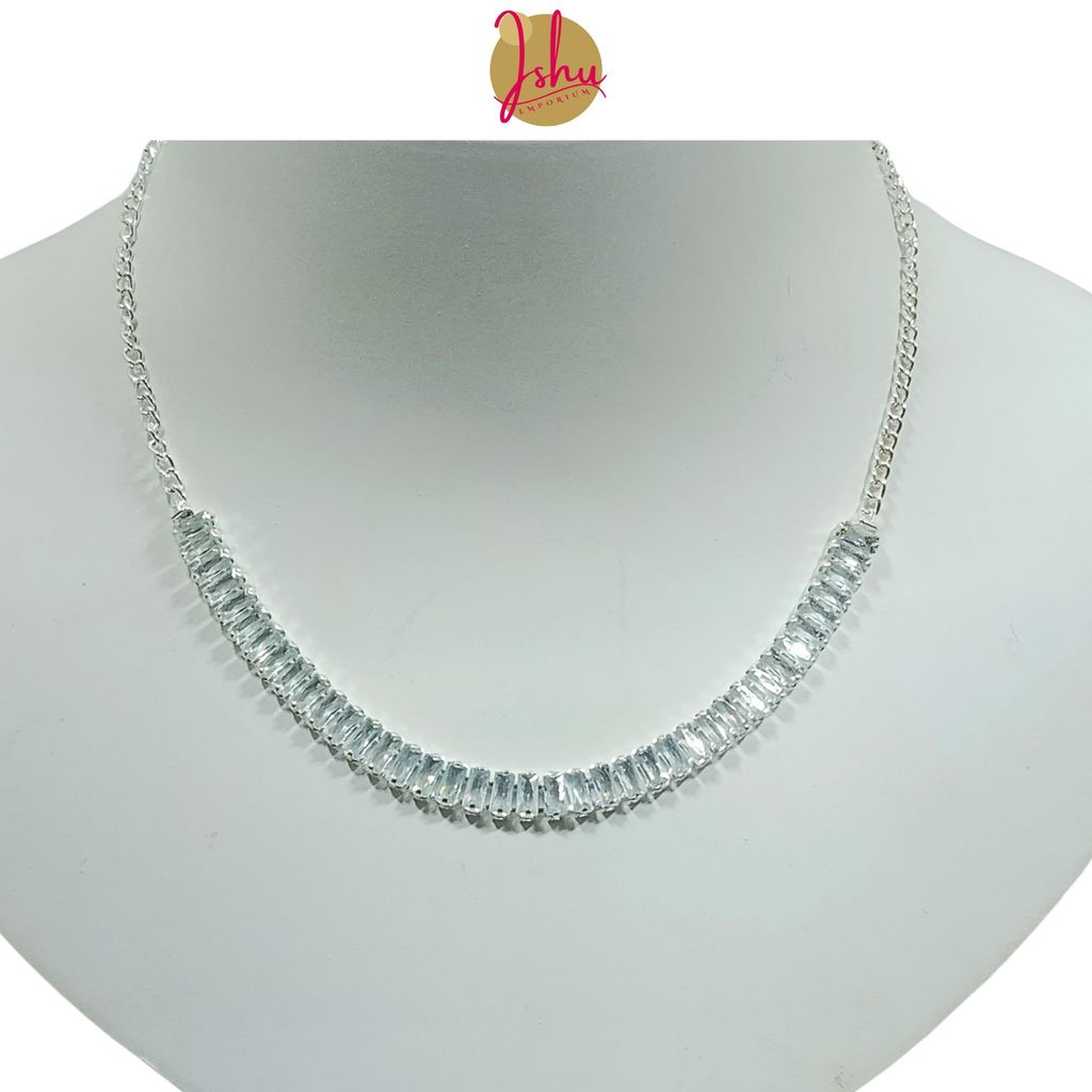 Ishu Luxury Handcrafted Silver Plated Necklace Jewellery Set with Earrings, AD view 2