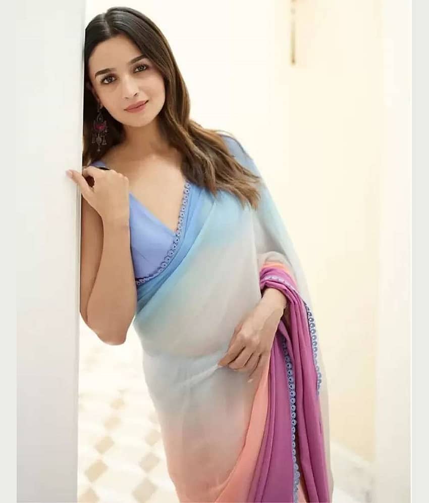 Any Fab Georgette Solid Saree With Unstitched Blouse Piece ( Multicolor ) view 2