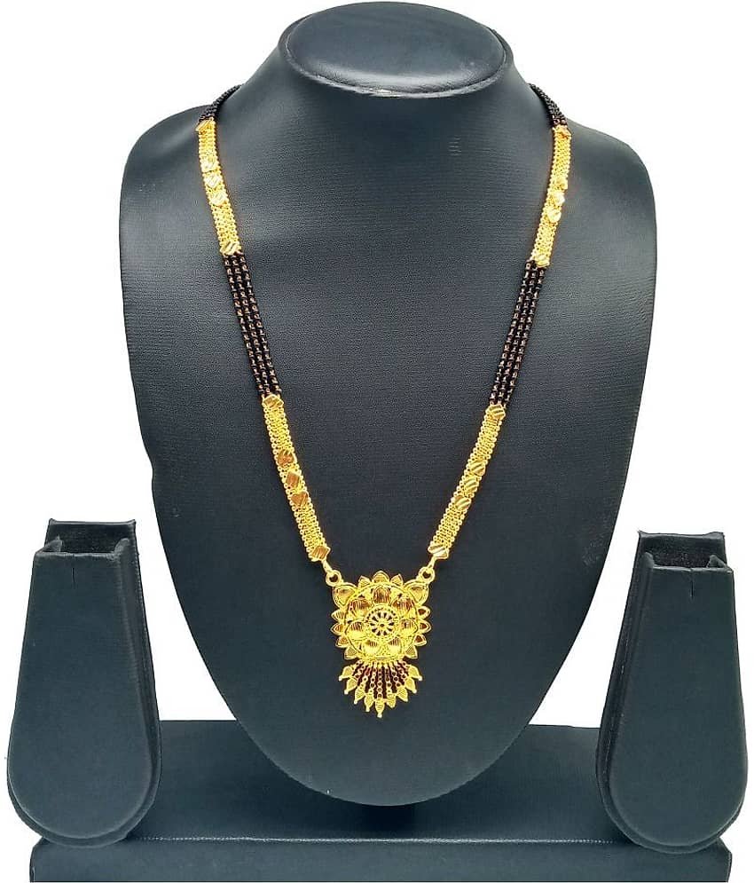 shankhraj mall gold plated black bead long mangalsutra for women-100139 view 2