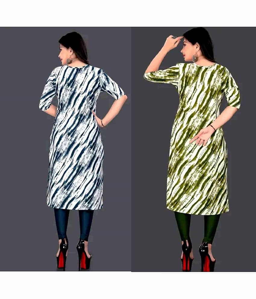 VACHHARAJ GROUP Crepe Printed A-line Women's Kurti - Blue,Green ( Pack of 2 ) view 2