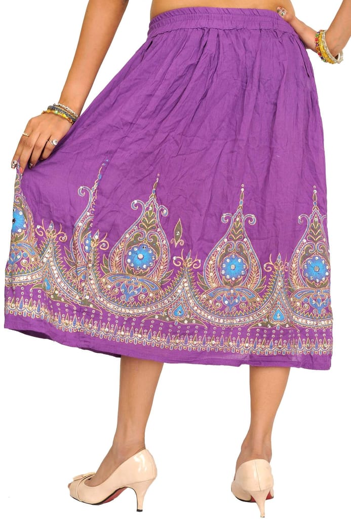 Amaranth-Purple Midi-Skirt with Printed Flowers Embellished with Sequins view 2