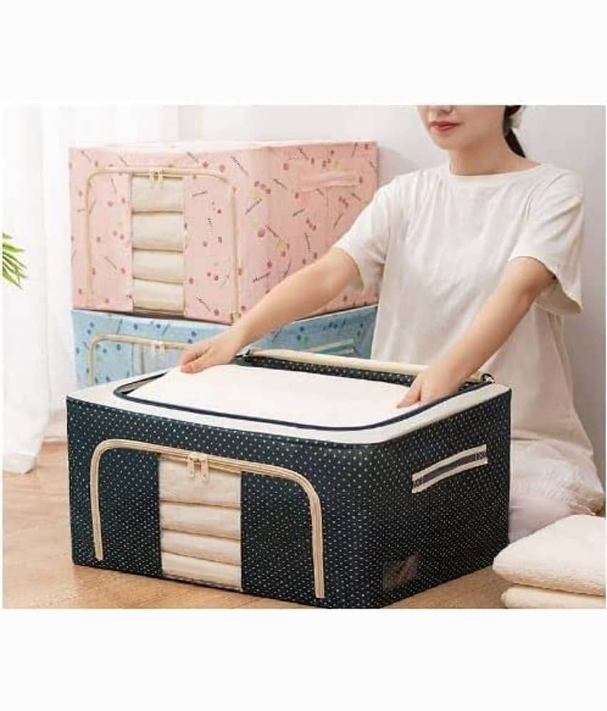Organisers Storage Box for Clothes 66 Liter Capacity Wardrobe Organizer for Clothes Storage Foldable Steel Frame with Zipper Clear Window with Handle (66 Ltr - Pack of 1) view 2