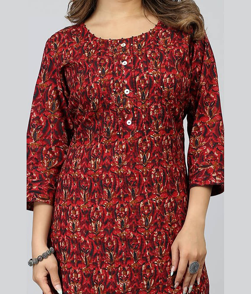 SARRAS Cotton Printed Straight Women's Kurti - Red ( Pack of 1 ) view 2