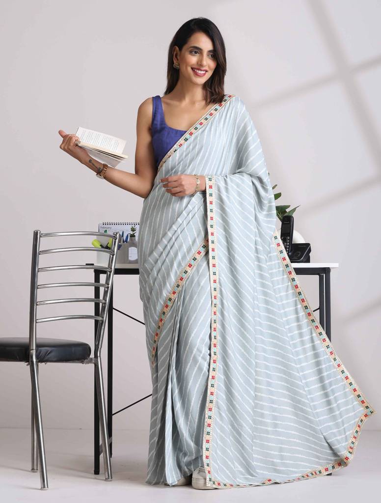 trueBrowns Grey Muslin Silk Saree - Grey (Free Size) view 2