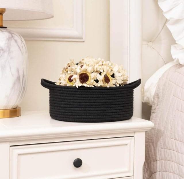Generic Cotton 8x3 Inch Round Bedside Organizer With Out Lid (Black)-PID66367 view 2