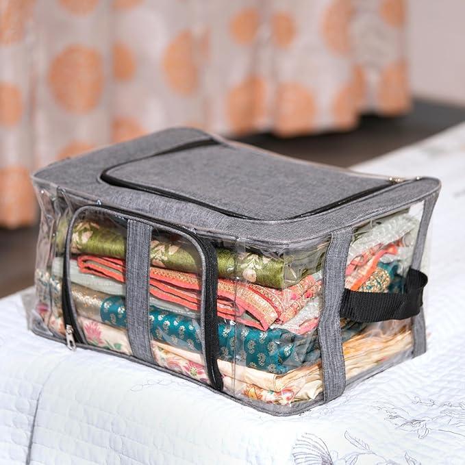 Panchhi Store Storage Box and Organiser 31 Liter Cloth Storage Organiser Moisture Proof Wardrobe Organizer for Storage with Zipper and Handle for Clothes, Blanket, Saree, Suit, Toys Pack of view 2