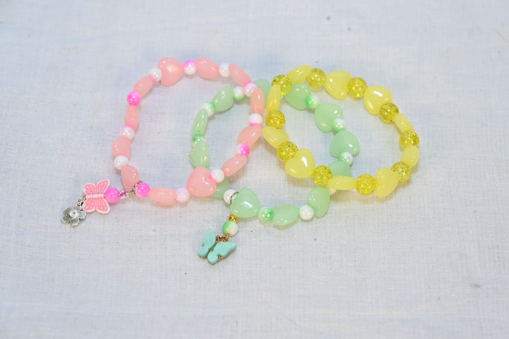 Pink, Green and Yellow Beaded Charm Bracelets view 2