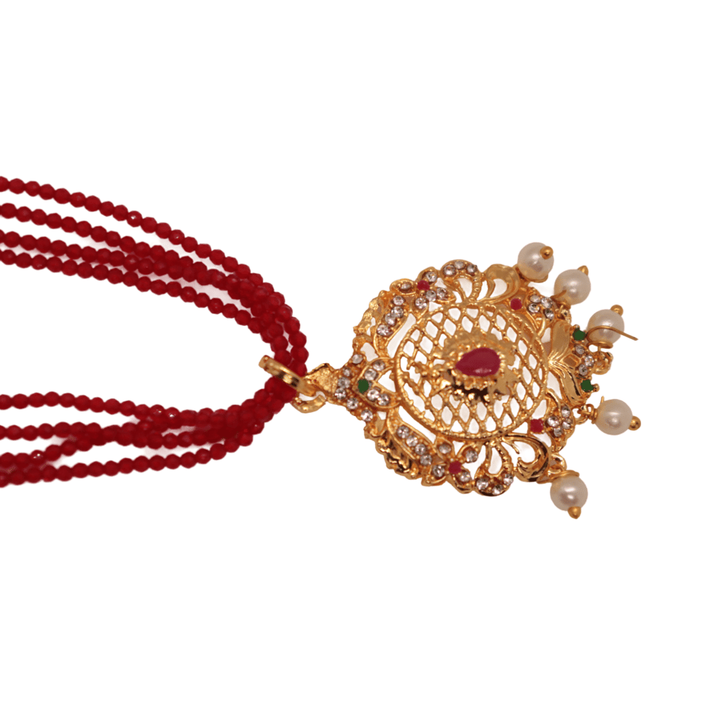 Traditional Indian Gold Plated Mangalsutra Necklace with Red Beads for Women view 2