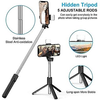 Shine Selfie Stick R1S 3-in-1 Multifunctional Bluetooth Extendable Selfie Sticks with Flash Detachable Wireless Remote Tripod Stand for Mobile Phones (Black) view 2