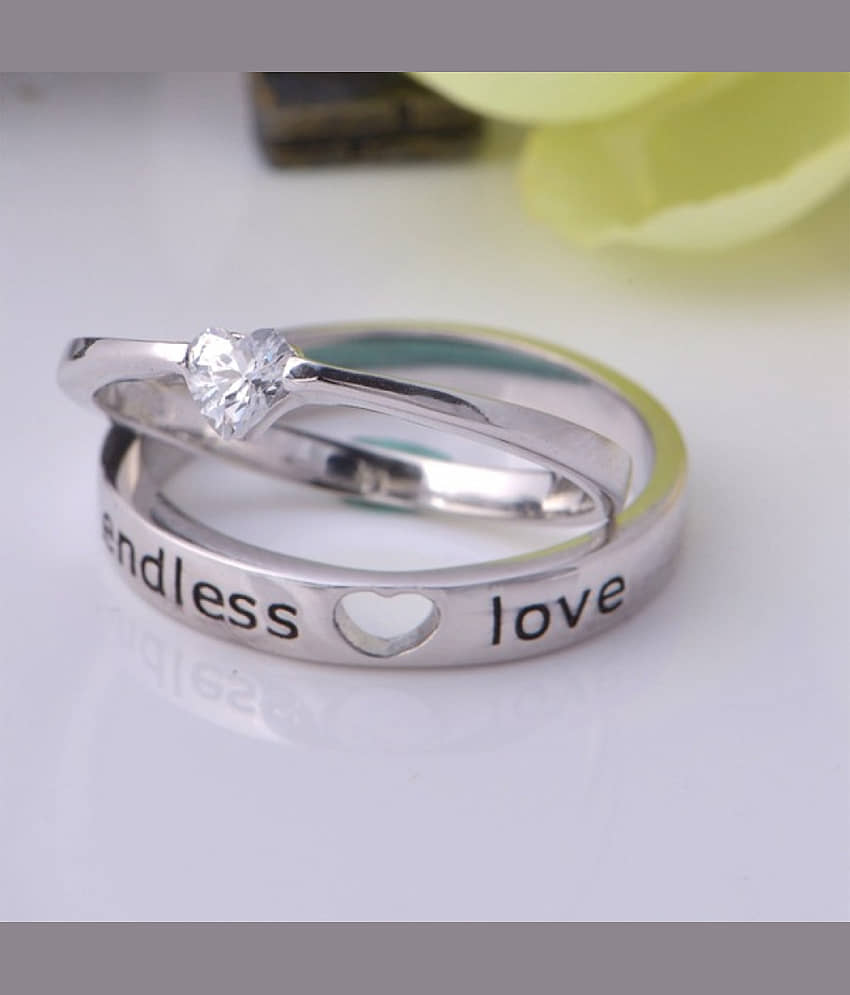 Silver Shine Silver Plated Solitaire 'Endless Love' Heart Adjustable Couple ring for Men and Women,Couple ring for Girls and Boys-2 pieces view 2