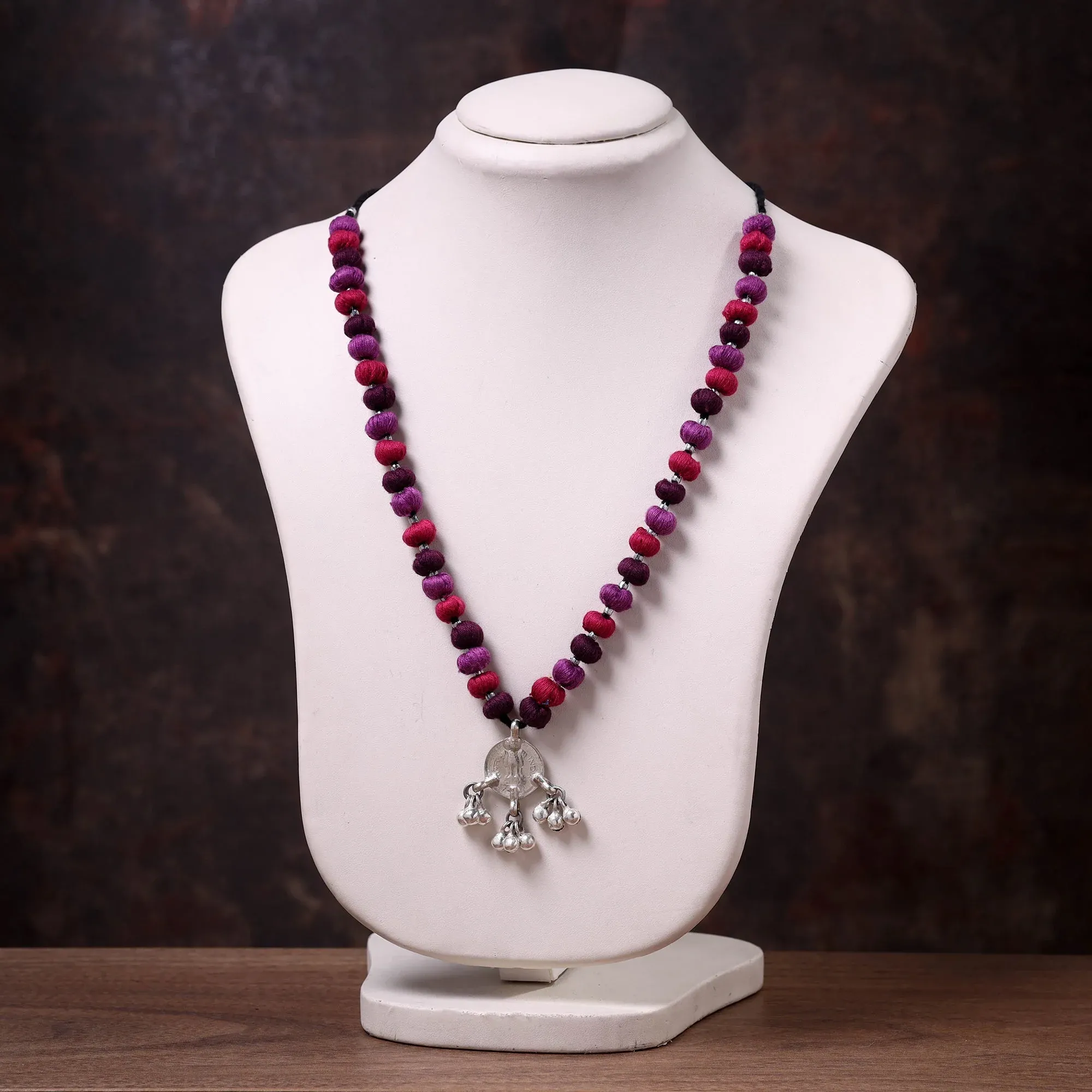 Multicolor Lambani Thread & Bead Work Coin Pendant Necklace
