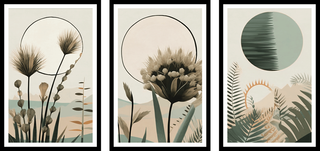 SET OF 3 BOTANICAL FLOWER PRINTS 48in X 24in WITH BLACK FRAME view 2