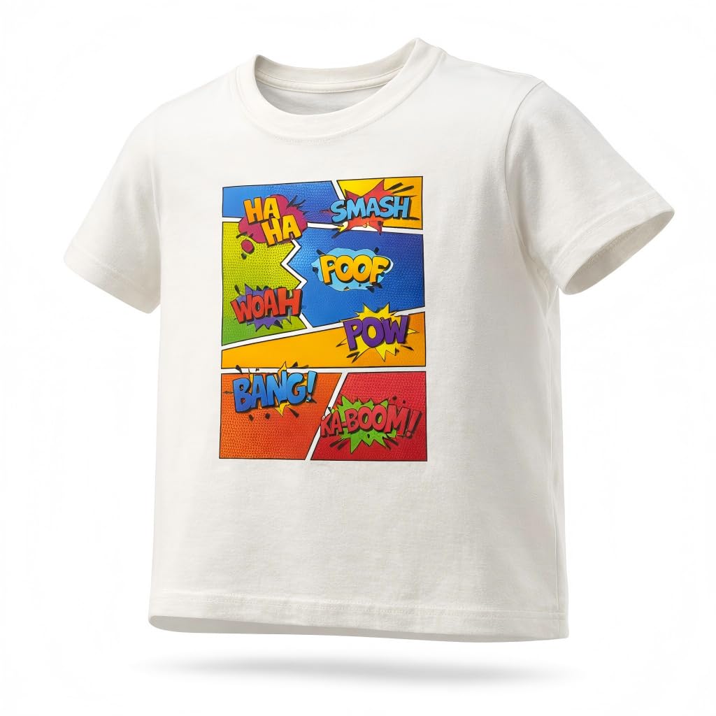 KUCHU Unisex T-Shirt | Boom Bang Print | 8–9 Years | Cotton Modal Fabric | Soft Feel | Breathable | Digitally Printed | Vibrant Colour White view 2