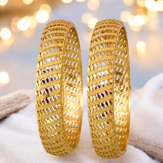 18k One Gram Gold Plated Traditional Designer Pack of 2 Bangle Set For Women view 2