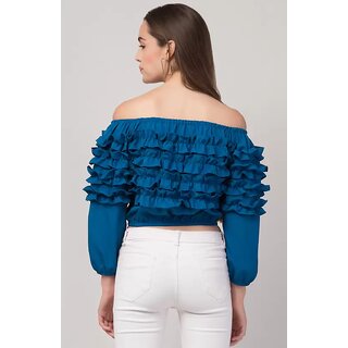 Crockoset Casual Regular Sleeves Printed Women Blue Top view 2