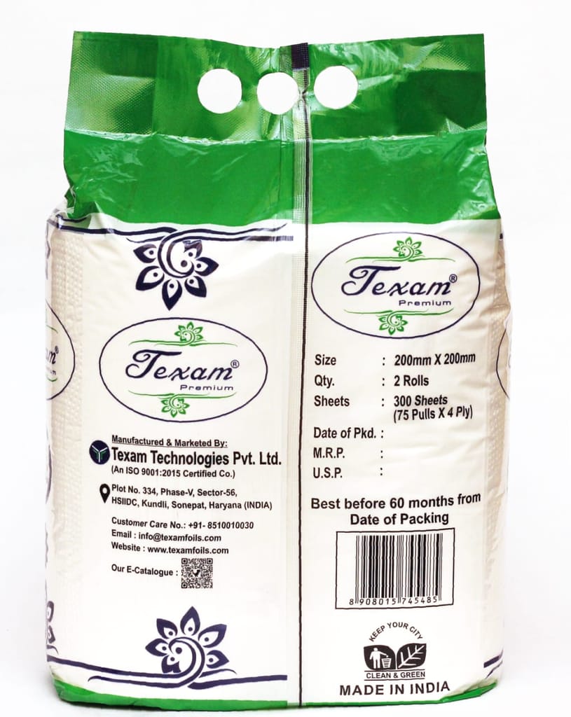 Texam 4 Ply Kitchen Tissue/Towel Paper Roll 300 Sheets | 2 IN 1 -75 PULLS 4 PLY | Soft and Highly Absorbent | 100% Natural Virgin Cellulose Fiber view 2