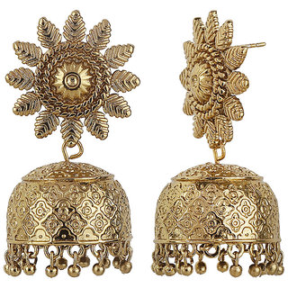 Mughali Tarashi Jhumki Ravson Top Golden Alloy Brass Copper Fashion Jewelry Earrings Top Best view 2