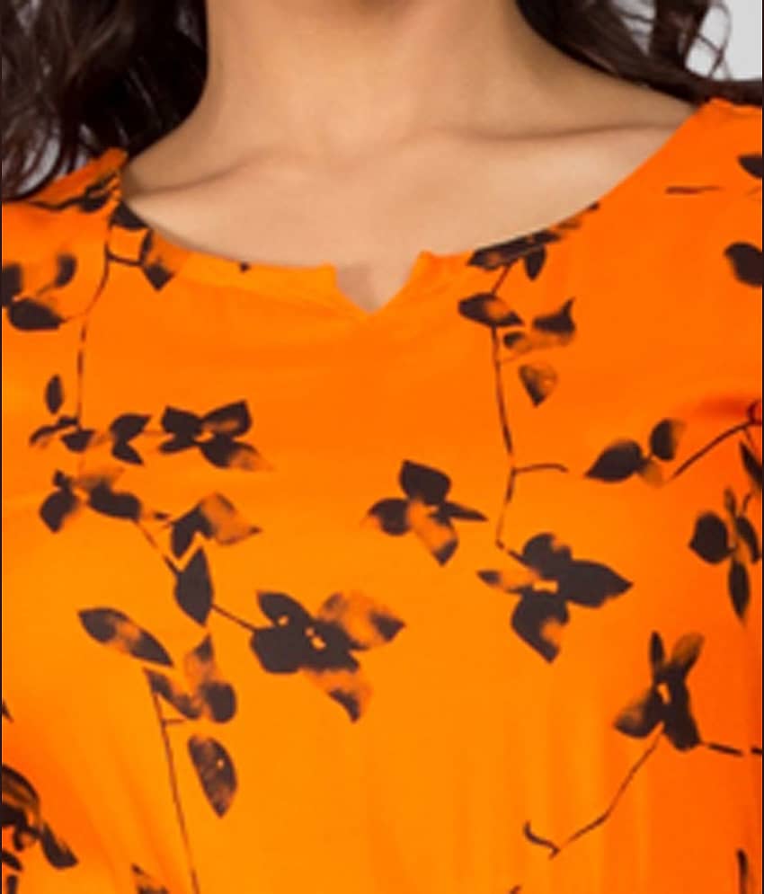 Frionkandy Women Rayon Printed Fit & Flare Dress ( Orange ) view 2