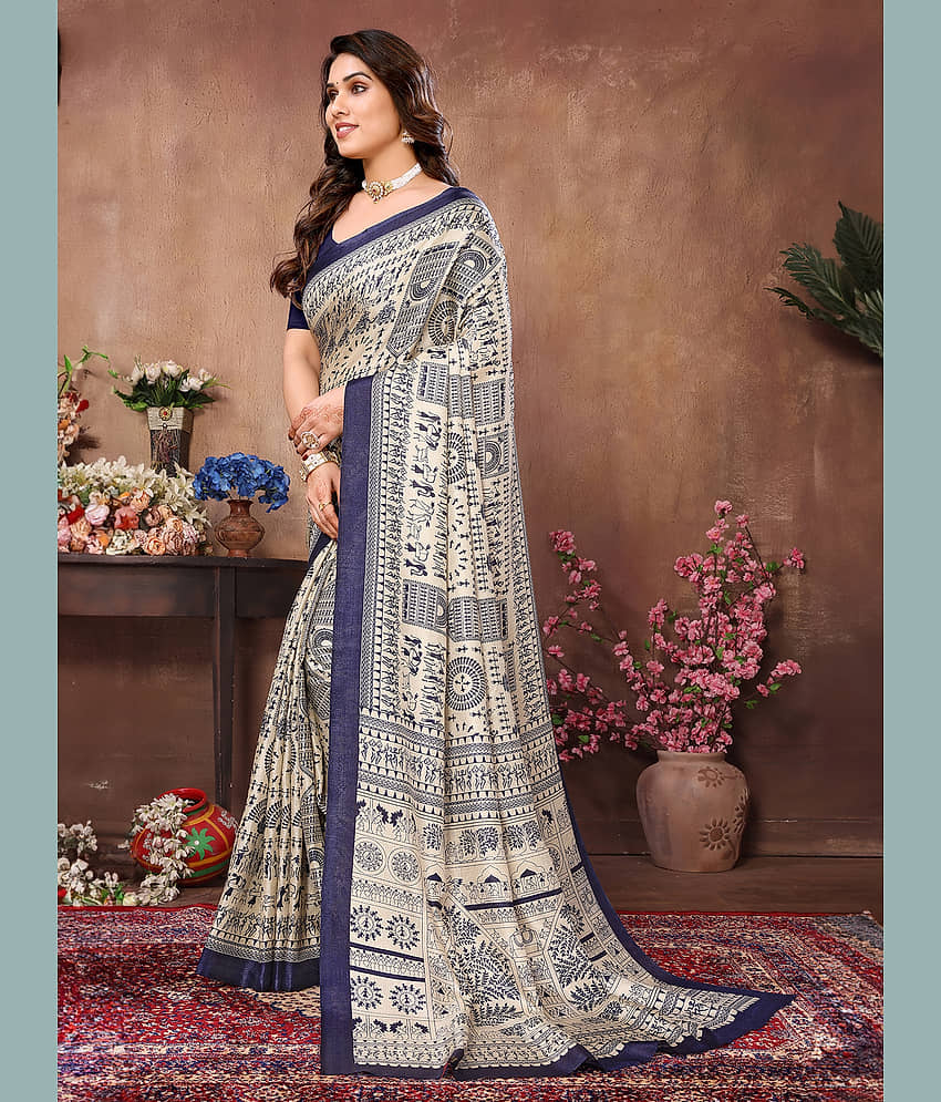 BLEESBURY Cotton Printed Saree With Unstitched Blouse Piece ( Blue ) view 2