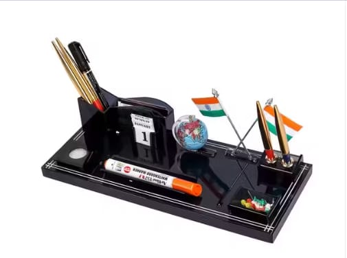 Acrylic Flag Design Stationery Pen Stand For Office And Study Table, Black view 2